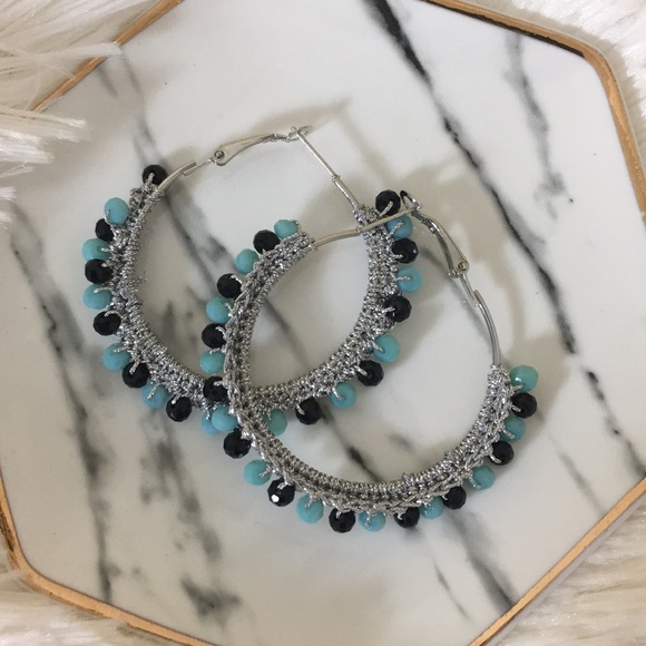 Jewelry - Hoop earrings silver blue and black